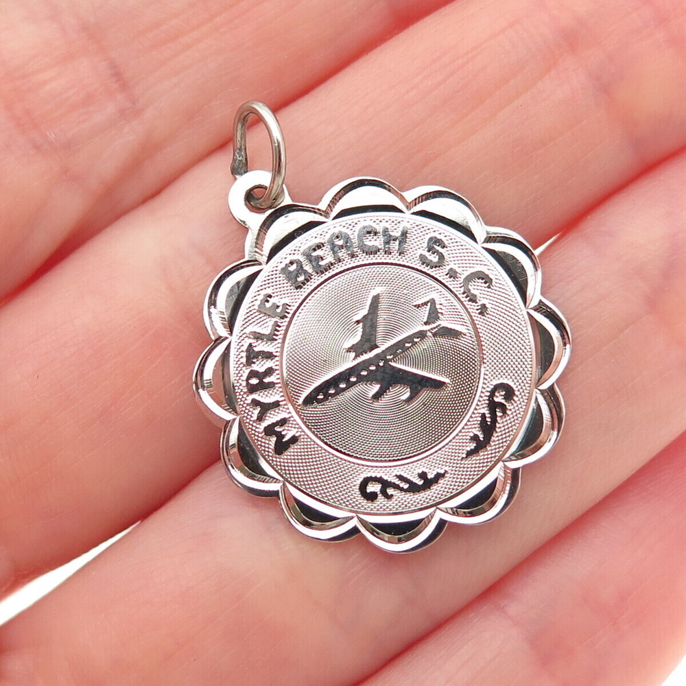 CREA 925 Sterling Silver Vintage Myrtle Beach SC Airplane Charm Pendant